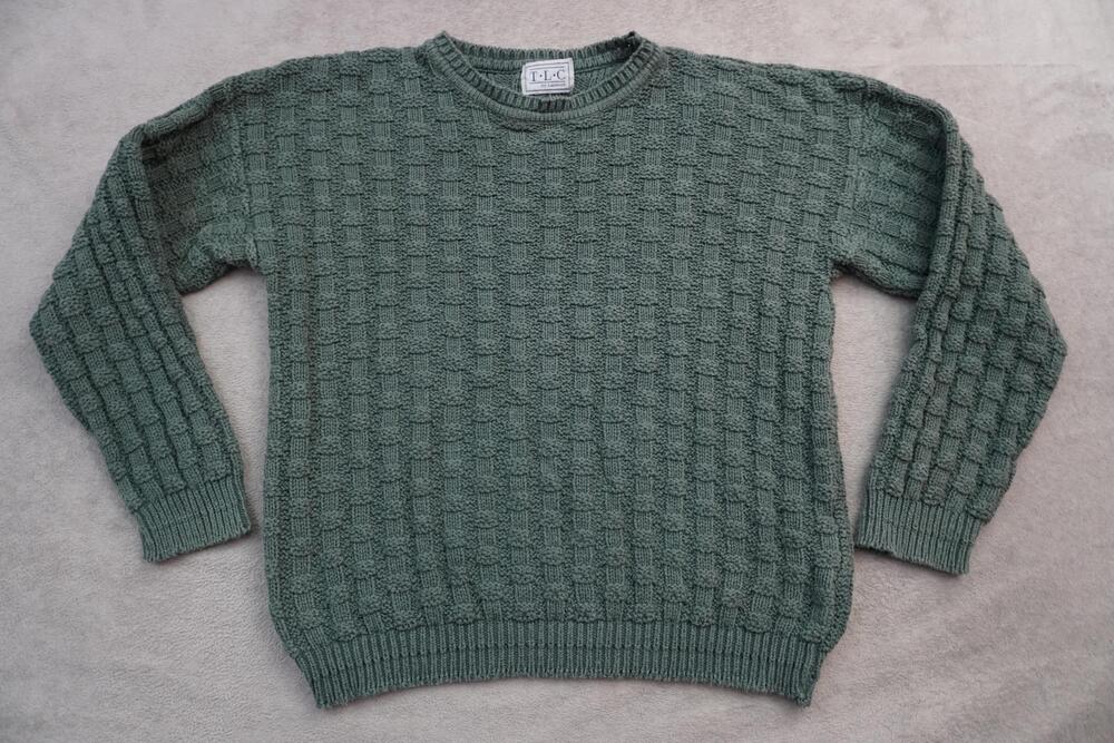 Vintage TLC By Lambert Sweater Mens XL Green Cotton Textured Crewneck Knit